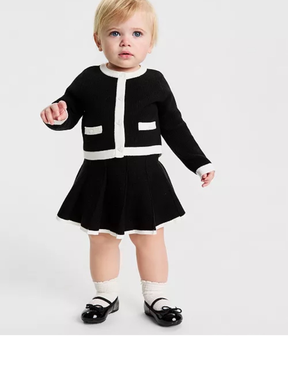 First Impressions Black & White Knit Cardigan and Skirt Set 24 months